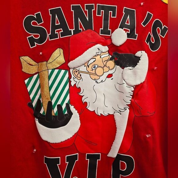 Holiday Time Men's Christmas Santa VIP Light Up Crewneck Fleece Sweatshirt - Picture 3 of 11